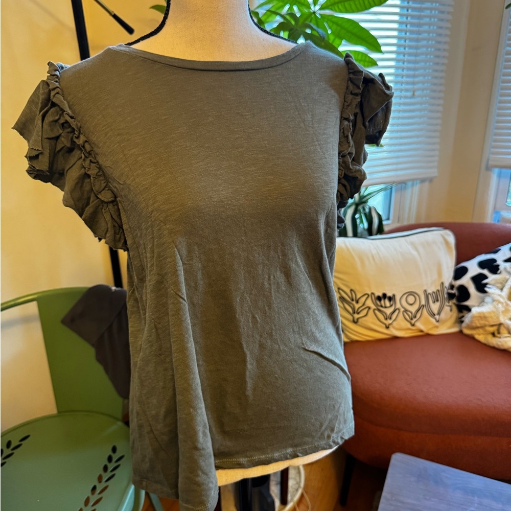 Elegant Ruffled Sleeve Top in Olive